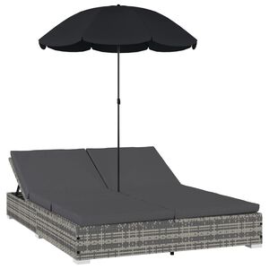 vidaXL Chaise longue d'extérieur avec parasol Résine tressée Gris