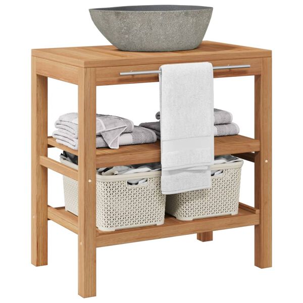 vidaXL Armoire de toilette Teck solide et lavabo en pierre de rivière