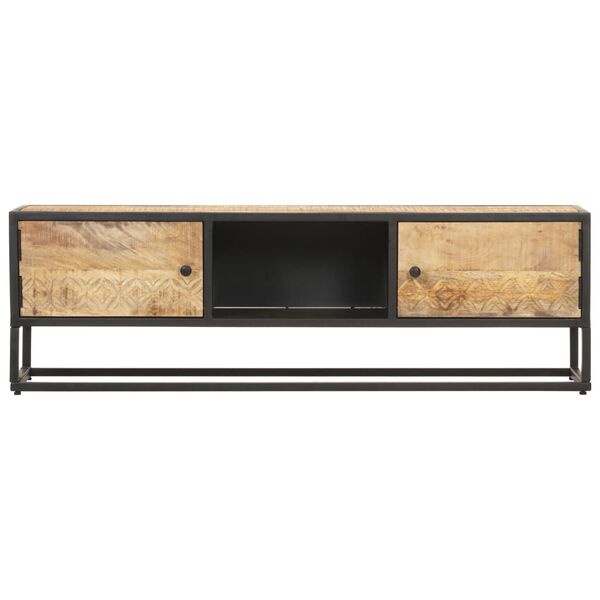 vidaXL Meuble TV avec porte sculpt&eacute;e 130x30x40cm Bois de manguier brut