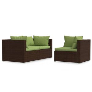 vidaXL Salon de jardin 3 pcs avec coussins Marron R&eacute;sine tress&eacute;e