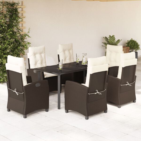 vidaXL Ensemble &agrave; manger de jardin et coussins 7 pcs marron rotin