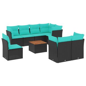 vidaXL Salon de jardin 9 pcs avec coussins noir r&eacute;sine tress&eacute;e