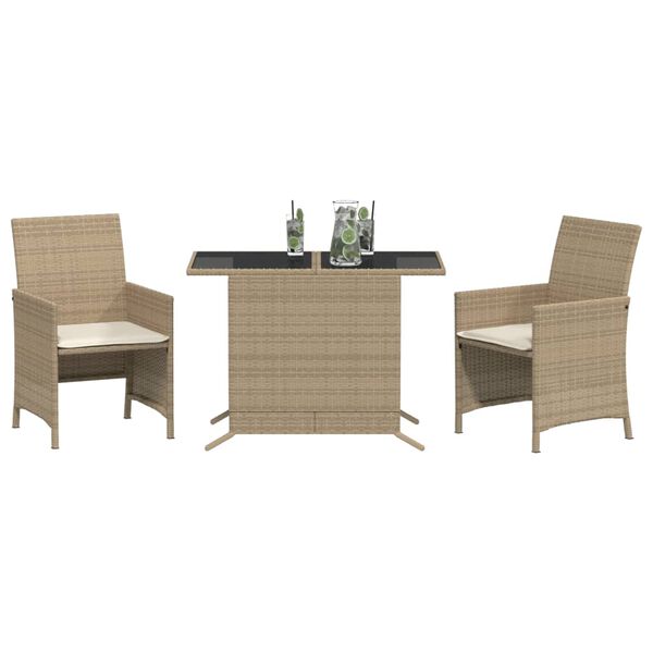 vidaXL Ensemble de bistro 3 pcs avec coussins beige résine tressée