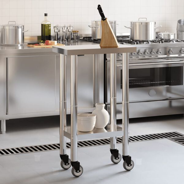 vidaXL Table de travail de cuisine avec roues 55x30x85 cm inox