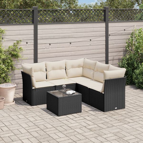 vidaXL Salon de jardin 6 pcs avec coussins noir r&eacute;sine tress&eacute;e