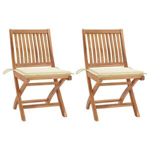 vidaXL Chaises de jardin lot de 2 et coussins cr&egrave;me Bois teck massif