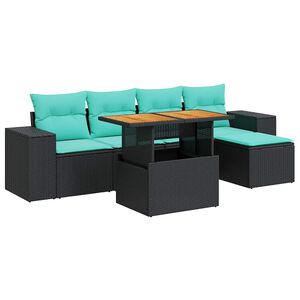 vidaXL Salon de jardin 6 pcs avec coussins noir r&eacute;sine tress&eacute;e