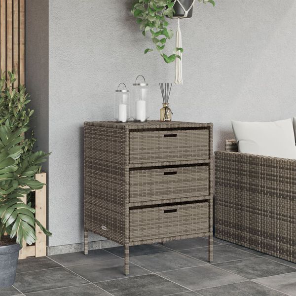 vidaXL Armoire de rangement de jardin et 3 tiroirs gris r&eacute;sine tress&eacute;e