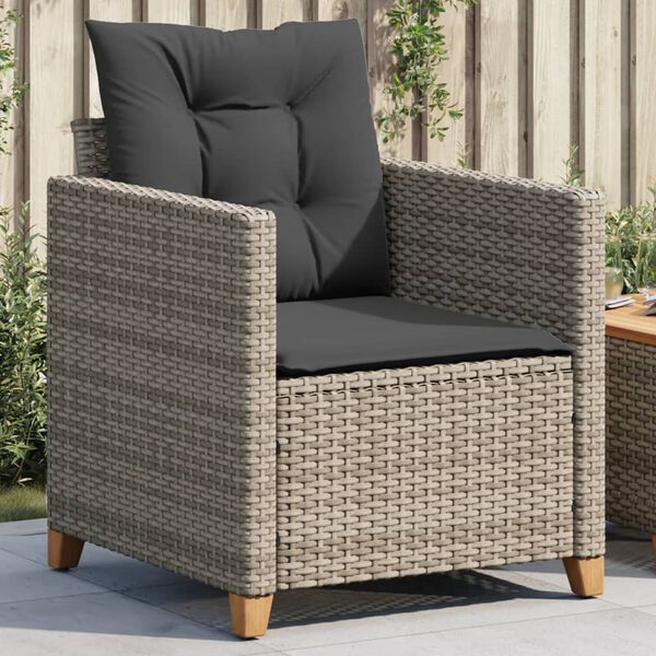 vidaXL Chaise de jardin avec coussins gris r&eacute;sine tress&eacute;e