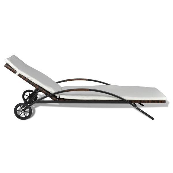 vidaXL Chaise longue avec coussin et roues R&eacute;sine tress&eacute;e Marron