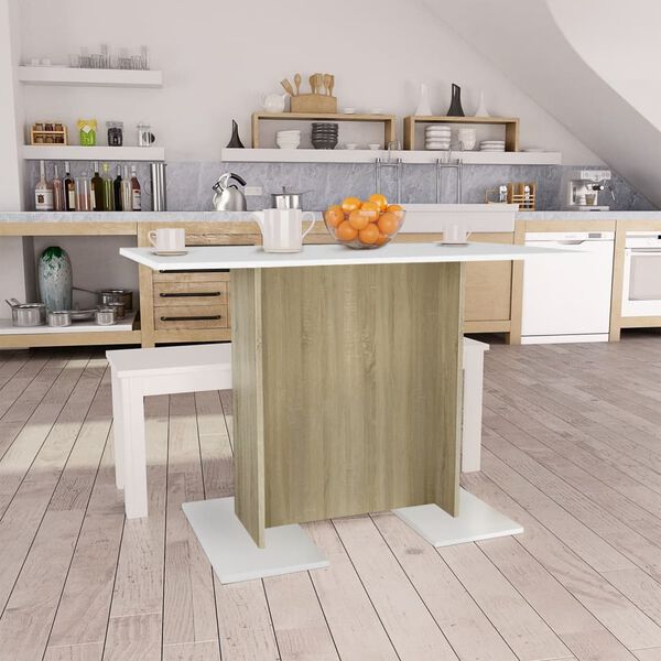 vidaXL Table à manger blanc et chêne sonoma bois ingénierie