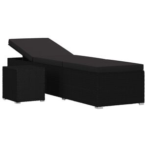 vidaXL Chaise longue avec coussin et table &agrave; th&eacute; R&eacute;sine tress&eacute;e Noir