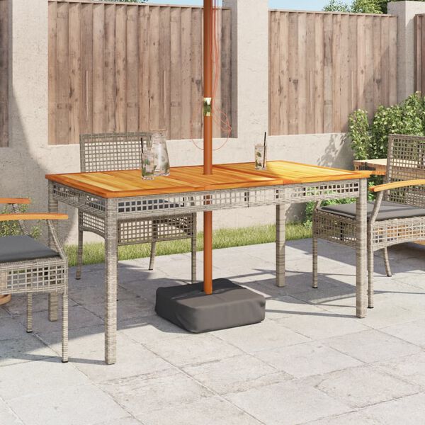 vidaXL Table de jardin gris 140x80x75 cm r&eacute;sine tress&eacute;e et bois acacia