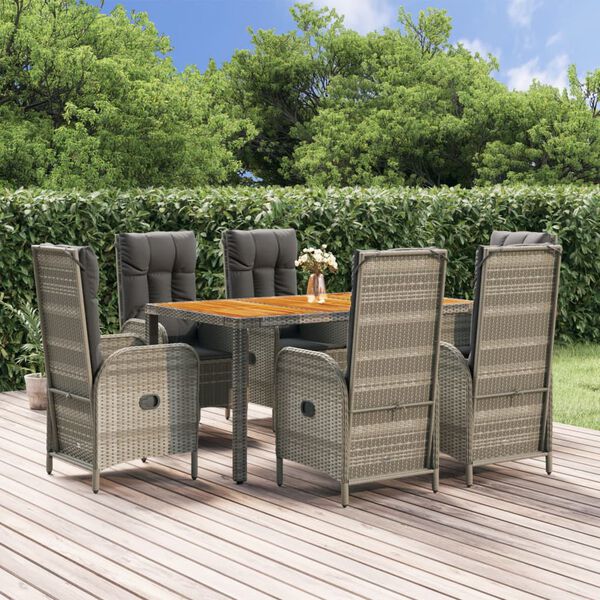 vidaXL Ensemble &agrave; manger jardin et coussins 7 pcs gris rotin
