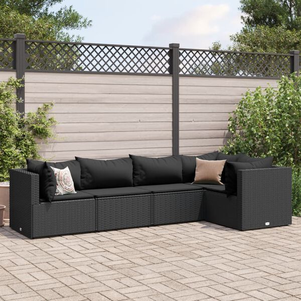 vidaXL Salon de jardin 5 pcs avec coussins Noir R&eacute;sine tress&eacute;e