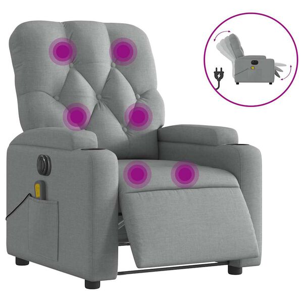 vidaXL Fauteuil inclinable de massage &eacute;lectrique gris clair tissu
