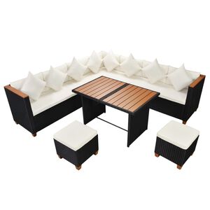 vidaXL Salon de jardin 7 pcs avec coussins R&eacute;sine tress&eacute;e Noir