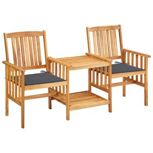 vidaXL Chaises de jardin avec table &agrave; th&eacute; et coussins Acacia solide