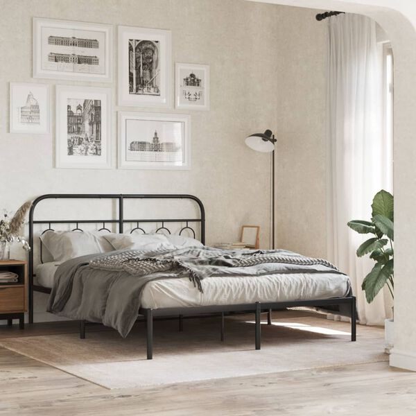 vidaXL Cadre de lit m&eacute;tal sans matelas avec t&ecirc;te de lit noir 150x200cm