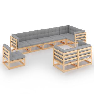 vidaXL Salon de jardin 9 pcs avec coussins Bois de pin massif