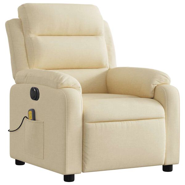 vidaXL Fauteuil inclinable de massage &eacute;lectrique cr&egrave;me tissu