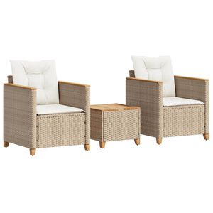 vidaXL Ensemble de bistro 3 pcs coussins beige r&eacute;sine tress&eacute;e acacia