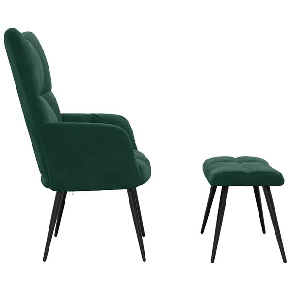vidaXL Chaise de relaxation avec tabouret Vert foncé Velours