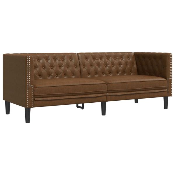 vidaXL Canapé à 3 places Chesterfield marron similicuir daim
