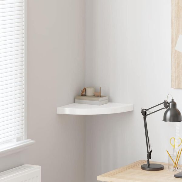 vidaXL &Eacute;tag&egrave;re d'angle flottante blanc brillant 35x35x3,8 cm MDF
