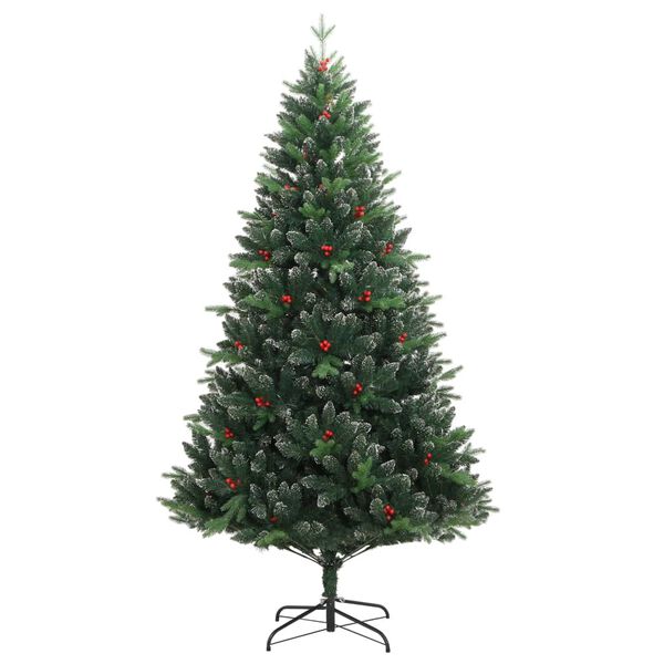 vidaXL Sapin de No&euml;l artificiel &agrave; charni&egrave;res avec baies rouges 210 cm