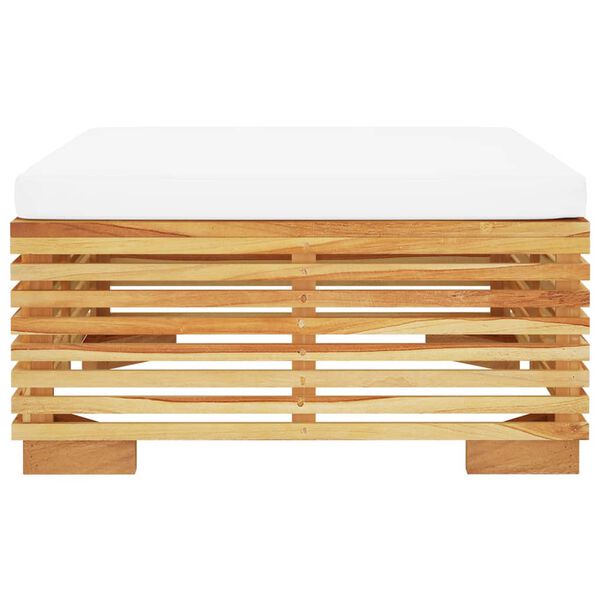 vidaXL Repose-pied de jardin avec coussin cr&egrave;me Bois de teck massif