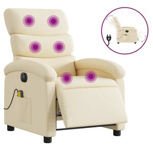 vidaXL Fauteuil inclinable de massage &eacute;lectrique cr&egrave;me tissu