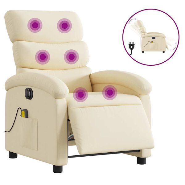 vidaXL Fauteuil inclinable de massage &eacute;lectrique cr&egrave;me tissu