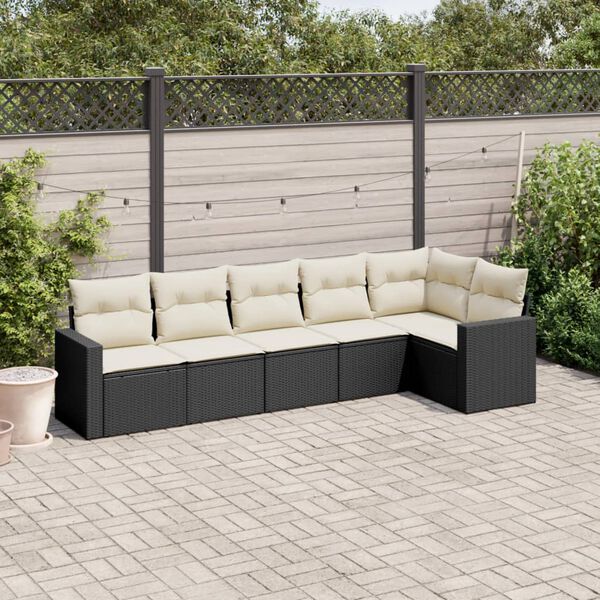vidaXL Salon de jardin 6 pcs avec coussins noir r&eacute;sine tress&eacute;e