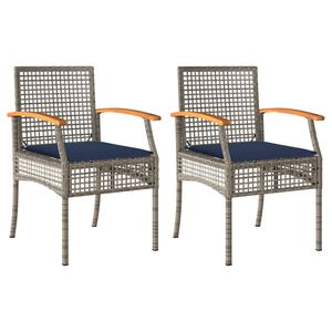 vidaXL Chaises de jardin coussins lot de 2 gris r&eacute;sine tress&eacute;e acacia