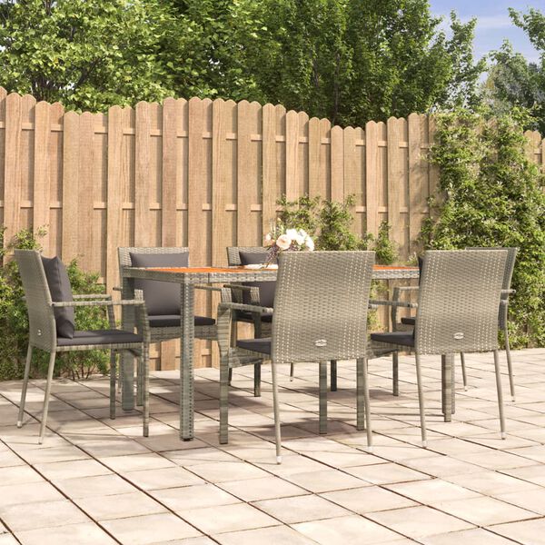 vidaXL Ensemble &agrave; manger jardin et coussins 7 pcs gris rotin