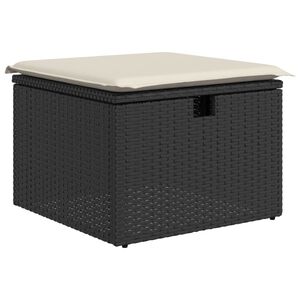 vidaXL Tabouret de jardin avec coussin noir 55x55x37 cm r&eacute;sine tress&eacute;e