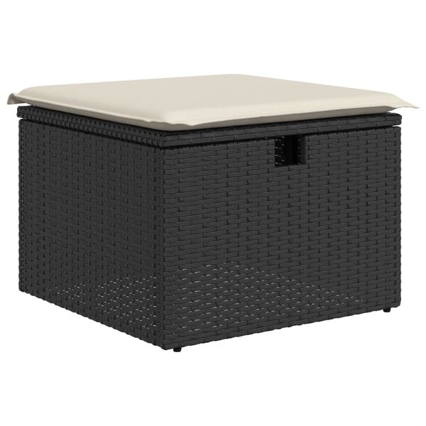 vidaXL Tabouret de jardin avec coussin noir 55x55x37 cm r&eacute;sine tress&eacute;e