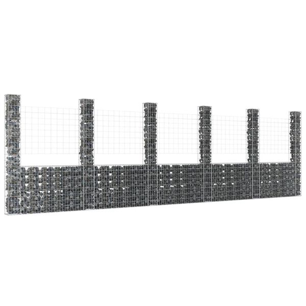 vidaXL Panier de gabion en forme de U avec 6 poteaux Fer 620x20x200 cm