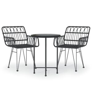 vidaXL Ensemble &agrave; manger de jardin 3 pcs Noir R&eacute;sine tress&eacute;e