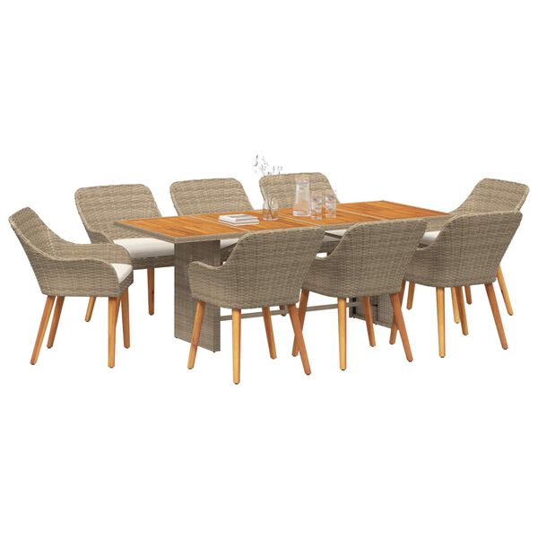vidaXL Ensemble de salle &agrave; manger pour jardin 9 pcs Beige polyrotin