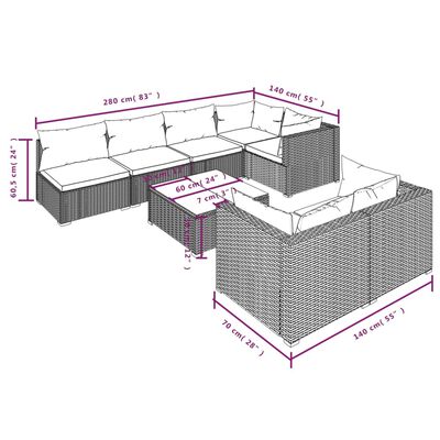 vidaXL Salon de jardin avec coussins 8 pcs marron résine tressée