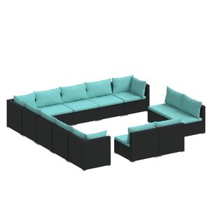 vidaXL Salon de jardin 13 pcs avec coussins Noir R&eacute;sine tress&eacute;e