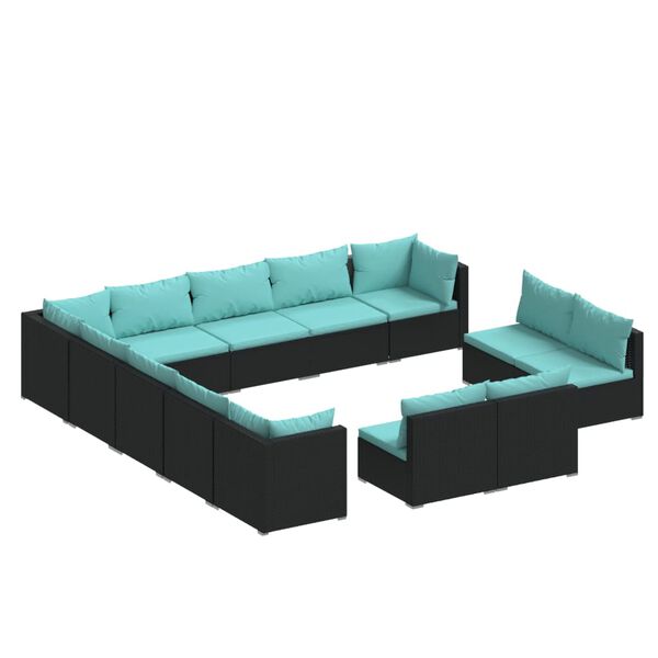 vidaXL Salon de jardin 13 pcs avec coussins Noir R&eacute;sine tress&eacute;e