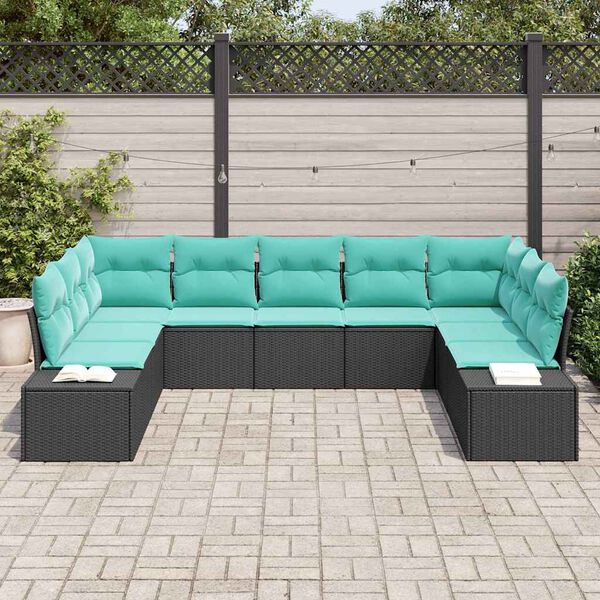 vidaXL Ensemble de canap&eacute; de jardin avec coussin 9 pcs Noir polyrotin