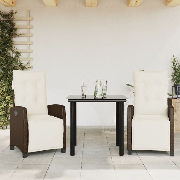 vidaXL Ensemble &agrave; manger de jardin 3 pcs et coussins marron poly rotin