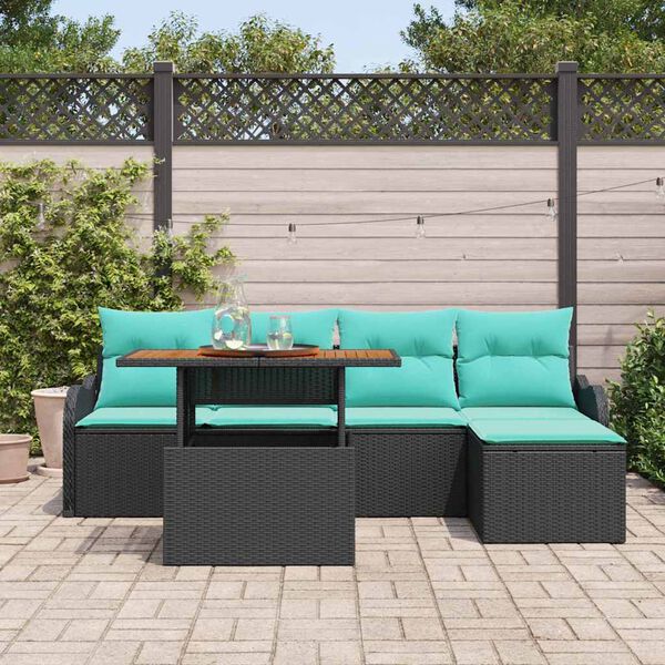 vidaXL Ensemble de canap&eacute; de jardin 6 pcs Noir et Bleu polyrotin