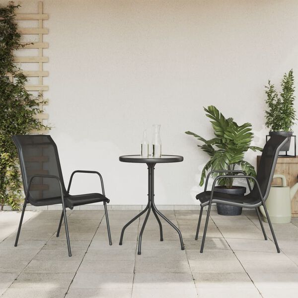 vidaXL Ensemble &agrave; manger de jardin 3 pcs noir acier