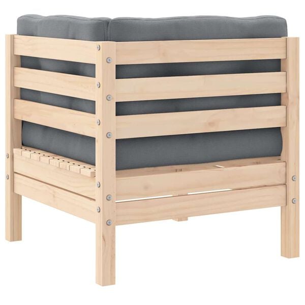 vidaXL Canap&eacute; 2 places de jardin et coussins gris Bois de pin solide