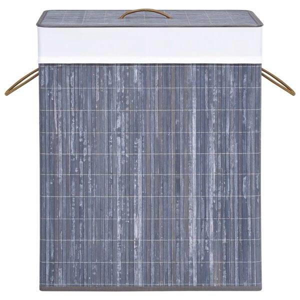 vidaXL Panier &agrave; linge avec 2 sections bambou gris 100 L